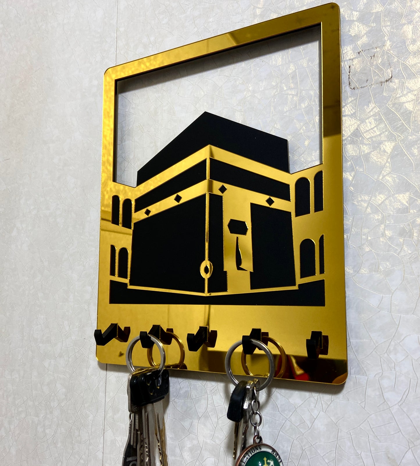 Khana Kaaba Key Holder – Golden Mirror Wall Mounted Organizer