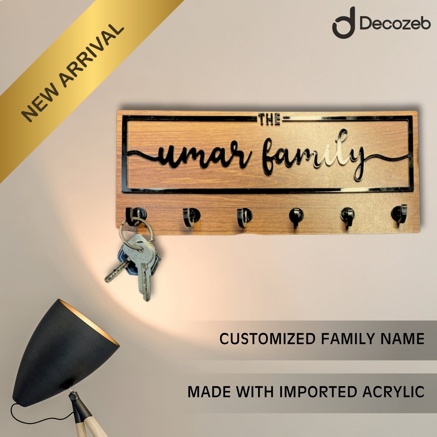 Custom 3D Acrylic Family Name Key Holder – Personalized Wall Organizer Brown
