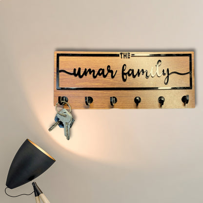 Custom 3D Acrylic Family Name Key Holder – Personalized Wall Organizer Brown