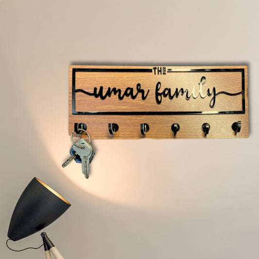 Custom 3D Acrylic Family Name Key Holder – Personalized Wall Organizer Brown