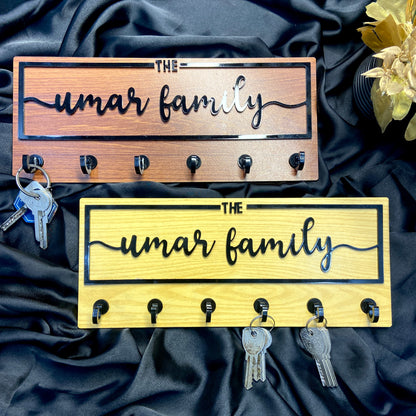 Custom 3D Acrylic Family Name Key Holder – Personalized Wall Organizer Brown