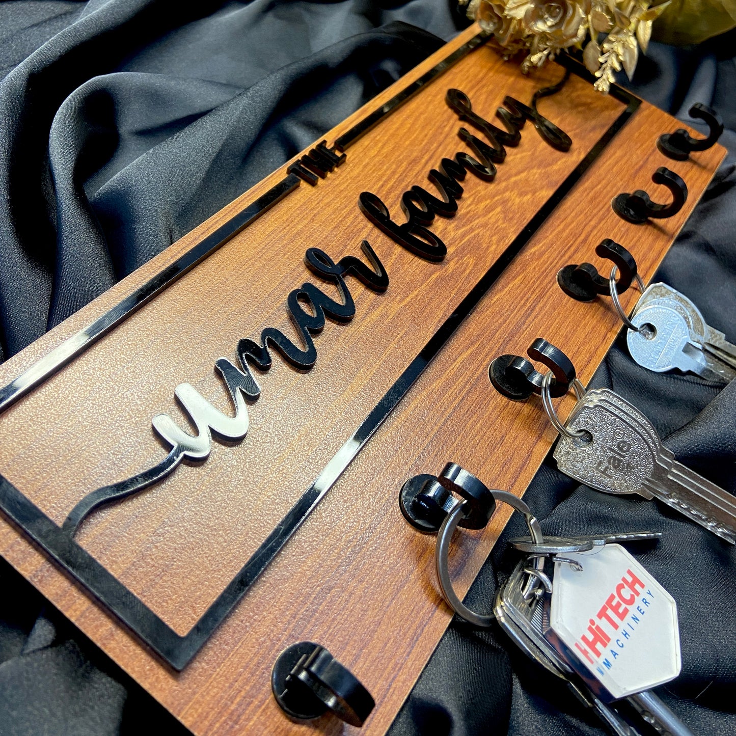 Custom 3D Acrylic Family Name Key Holder – Personalized Wall Organizer Brown