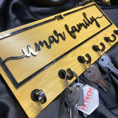 Custom 3D Acrylic Family Name Key Holder – Personalized Wall Organizer Brown