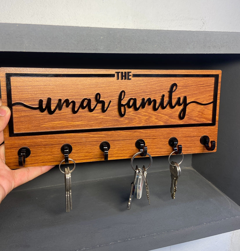 Custom 3D Acrylic Family Name Key Holder – Personalized Wall Organizer Brown