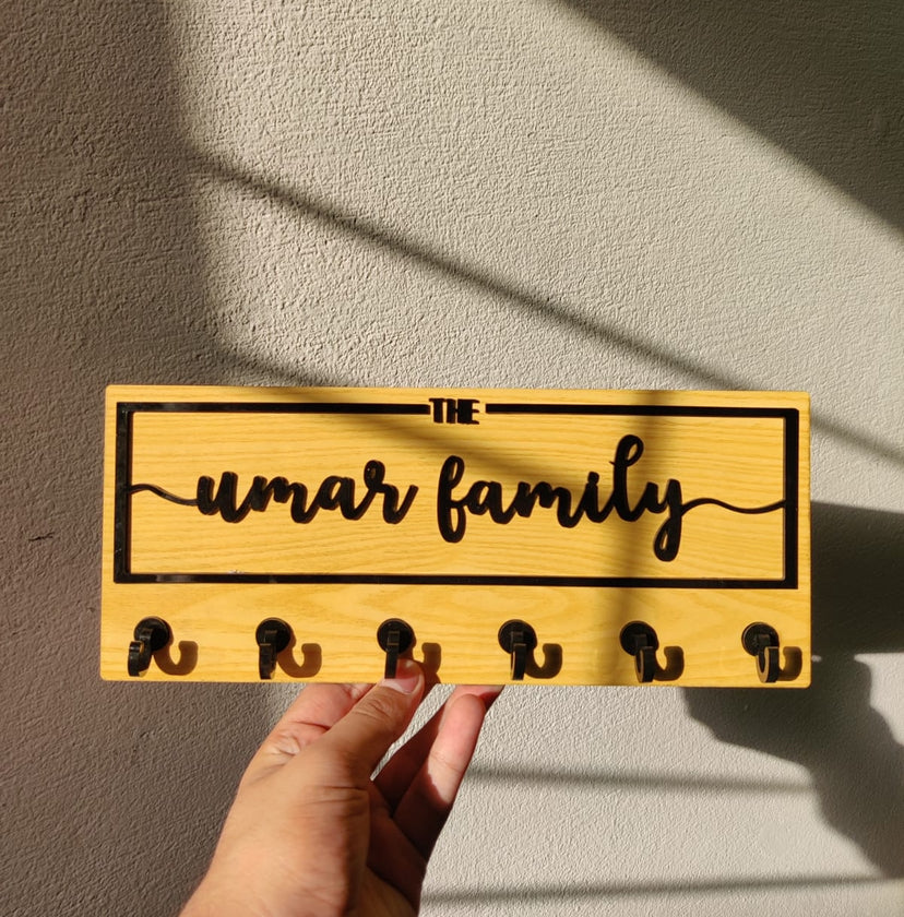 Custom 3D Acrylic Family Name Key Holder – Personalized Wall Organizer Brown