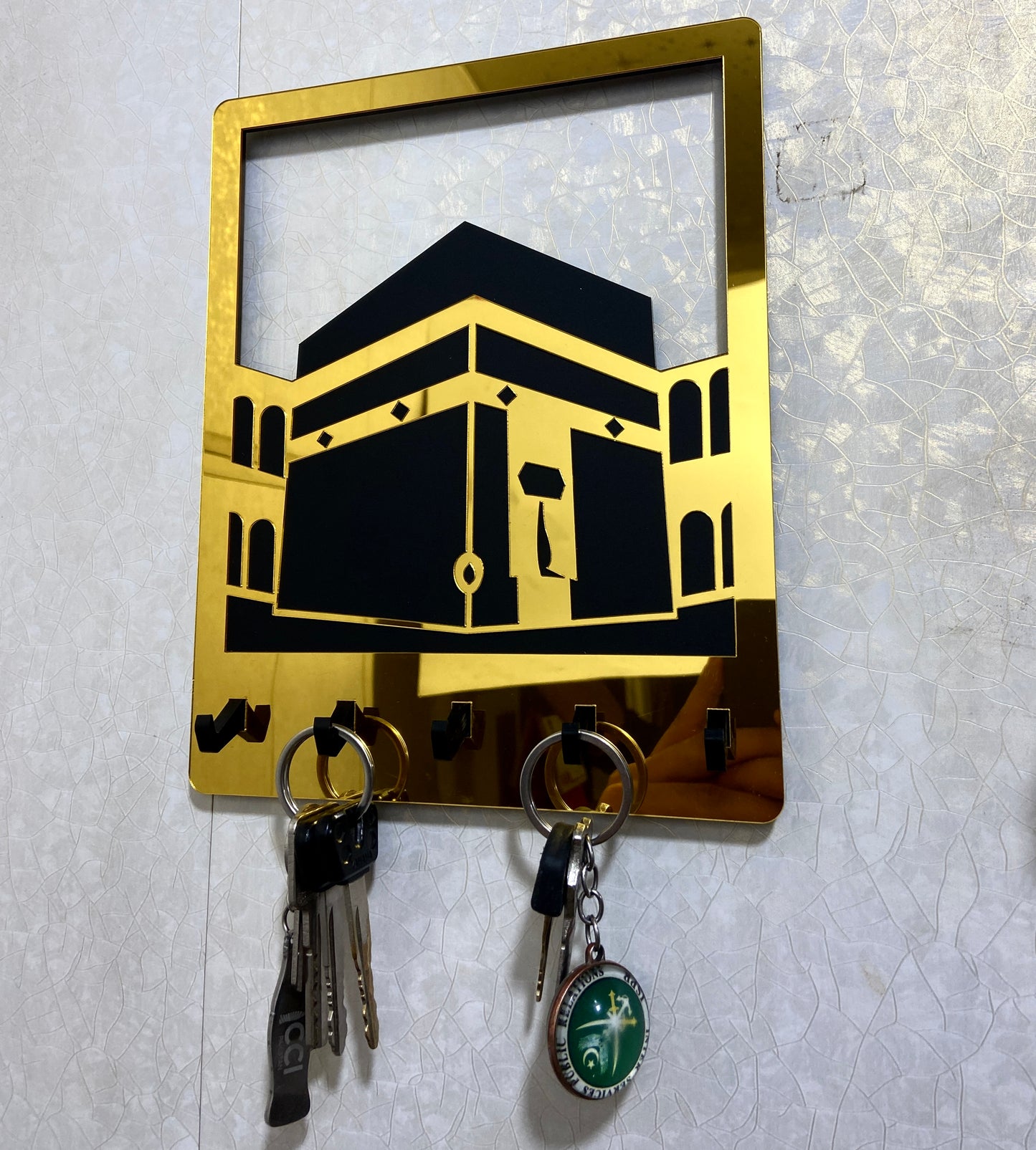 Khana Kaaba Key Holder – Golden Mirror Wall Mounted Organizer