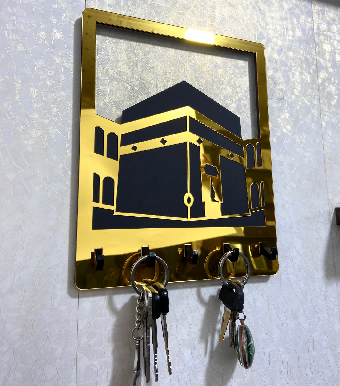 Khana Kaaba Key Holder – Golden Mirror Wall Mounted Organizer